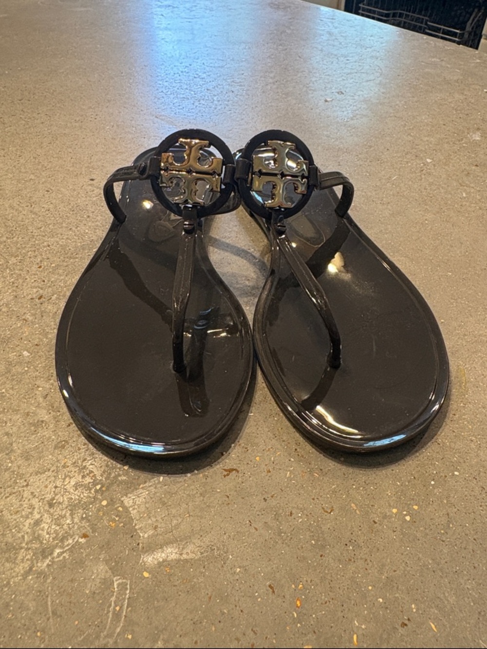 Tory Burch Dark Brown Patent Miller Logo Jelly Sandals